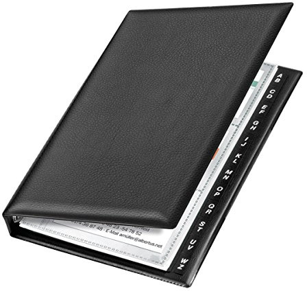 VELOFLEX 4155590 - Visitenkartenringbuch, Visitenkartenbuch, 4-Ring-Mechanik, 16 x 145 x 225 mm, schwarz