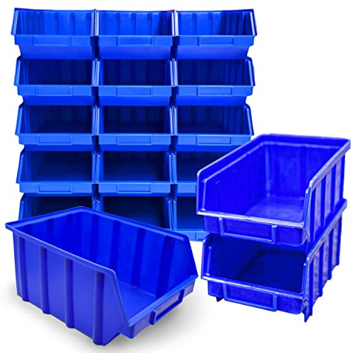 HSM 15 Stapelboxen Gr. 4 Stapelkästen Stapelkisten Sichtlagerkästen 340x222x157 mm (Blau, Polypropylen (PP))