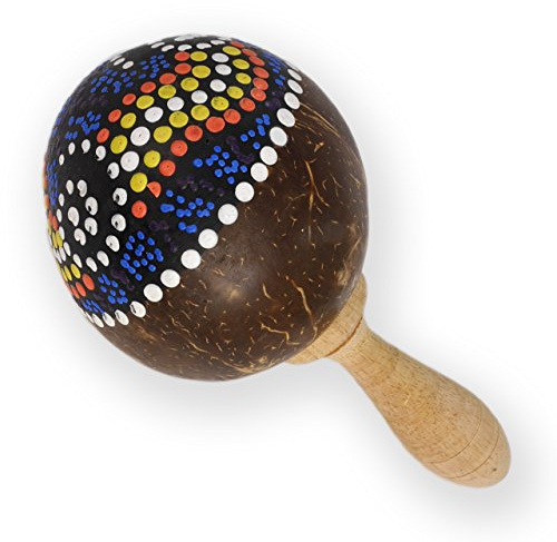 ART-CRAFT MI008 Rassel Kokos Maraca bemalt mit stabilem Holzgriff