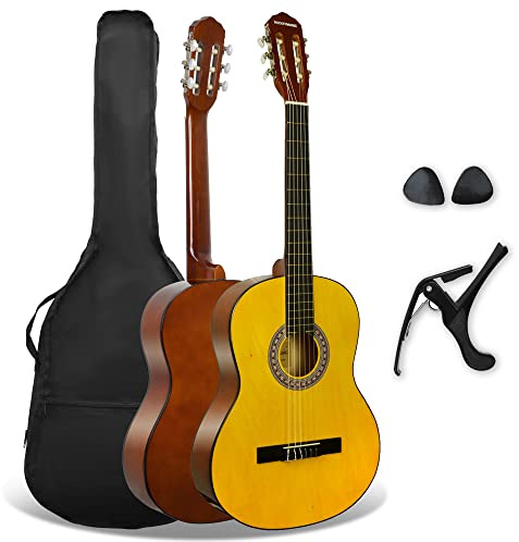 3rd Avenue XF 4/4 Klassische Konzertgitarre in Normalgröße - Starter-Set mit Nylonsaiten, Gigbag, Kapodaster, Plektren