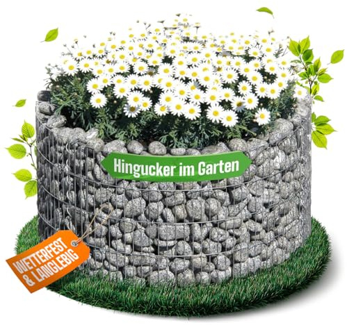 bellissa ‎‎95573 – Hochbeet Basic – Steinkorb-Pflanzkübel – Garten Bausatz mit Gabionen und Folie – rund 81x40 cm Outdoor