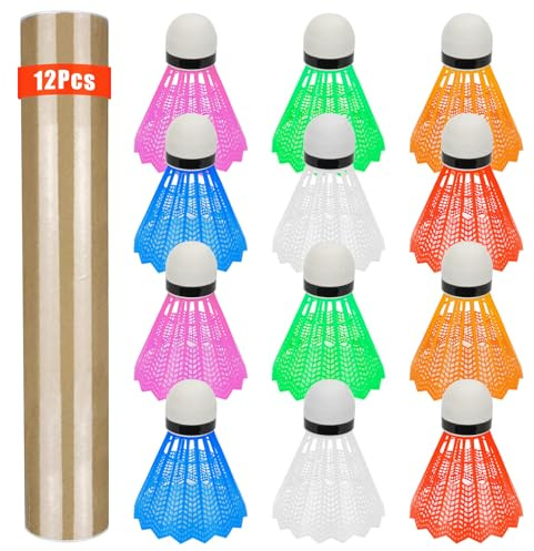 Hysagtek 12 Stück Federball, Badminton Bälle Bunt, Federball Bälle Kunststoff für Erwachsene, Badmintonbälle für Sport, Training, Bewegung, Unterhaltung, Spiele