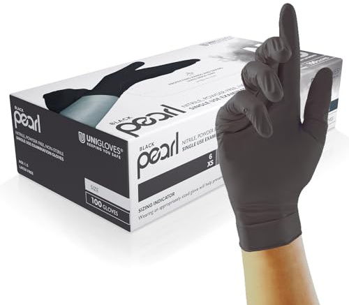 UNIGLOVES Black Pearl Nitril-Untersuchungshandschuhe - vielseitig einsetzbar, puderfreie und latexfreie Einweghandschuhe - Box mit 100 Handschuhen, Schwarz, Mittel (GP0033)