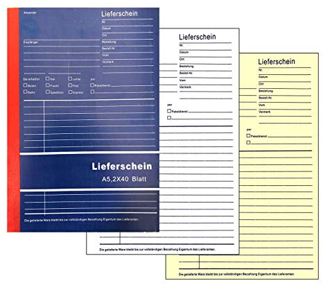 10x Lieferschein DIN A5 Blatt Vordruck 2x40 Blatt