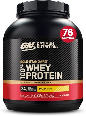 Optimum Nutrition Gold Standard 100% Whey Proteinpulver,2.28 kg | Banana Cream, 76 Portionen,24 g Protein,BCAA, Schnell Verdauliches Isolat,Unterstützt Muskelwachstum und Regeneration