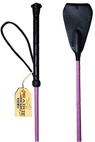 Reitgerte für Pferde, 61 cm, Fiberglas-Schaft mit Leder-Slapper, Pink