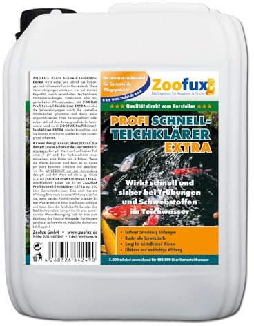 ZOOFUX Profi Gartenteich Schnell-Teichklärer EXTRA 5.000 ml (Wirkt sicher & schnell bei Trübungen und Schwebstoffen)