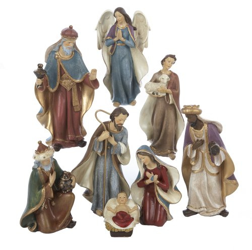 Kurt Adler Weihnachtskrippe, Set aus Kunstharz, 15,88 cm, 8-teiliges Set