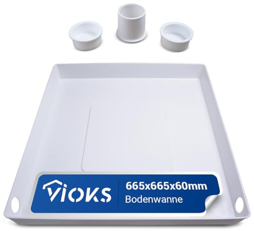 VIOKS Auffangwanne Kunststoff 665x665x60 mm Bodenwanne Waschmaschine Auffangwanne mit Ablauf, Waschmaschine Wanne mit Ablauf, Wasserauffangwanne
