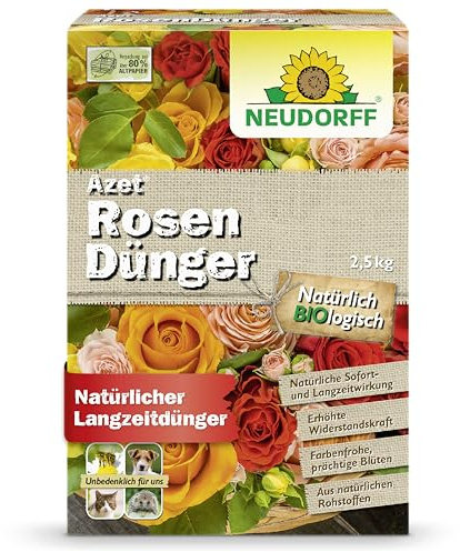Neudorff Azet RosenDünger – Bio Rosendünger mit 100 Tagen Langzeitwirkung sorgt für langanhaltend farbenfrohe Rosen, Stauden und Blütenpflanzen, 2,5 kg