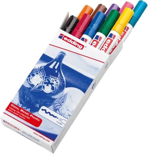 edding 750 Glanzlackmarker Set - mehrfarbig - 10 bunte Lackmarker - Rundspitze 2-4 mm - Lackstift für Glas, Stein, Holz, Kunststoff und Papier - wasserfest, stark deckend