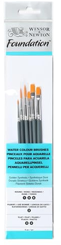 Winsor & Newton 5295016 Foundation Pinselsets, Aquarellpinsel, 6er Set, Runddpinsel Nr.1, 5, 6, Filbert Nr.2 - kurzer Stiel, Pinsel für Aquarellfarbe