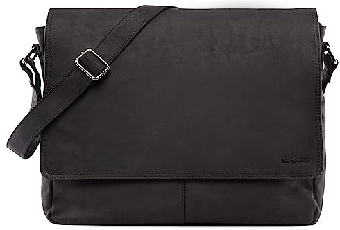 LEABAGS Oxford Laptoptasche Leder Herren Damen 15 Zoll – Messenger Bag Echtleder – Arbeitstasche Umhängetasche 38x31x10 cm