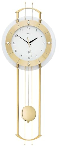 AMS 5257 Wanduhr - mit Funkpendelwerk, Elegante Funkpendeluhr, Uhr mit Pendel, Funkwanduhr mit arabischen Ziffern, Facettiertes Mineralglas, Pendeluhr für Wohnzimmer & Büro, Maße: 68 x 24 x 7 cm