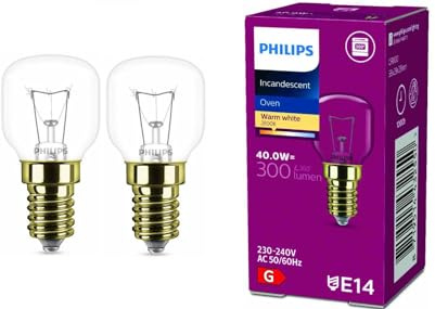 2x Philips Backofenlampe E14 40W Tropfenform 29mm Durchmesser, temperaturfest bis 300°C (2 Stück)