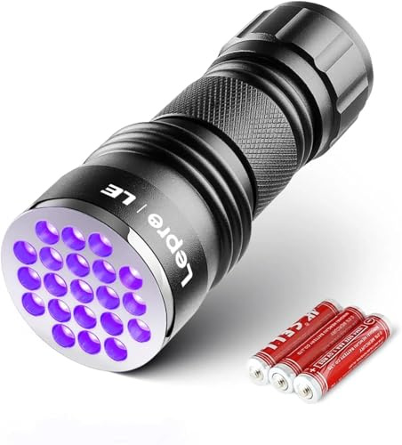 LE Lepro UV Taschenlampe, 395nm UV Lampe mit 21 LEDs, Batteriebetrieben | Schwarzlicht Taschenlampe, Vielseitig & Tragbar Bernstein Lampe für Lecksuche, Haustierurin und Falschgeld-Erkennung