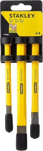 STANLEY Präzisionsflachmeissel-Set Fliesen Meißel (3-teilig, Chrom-Vanadium Stahl, 10 x 140 mm, 12 x 150 mm, 16 x 170 mm) 4-18-298