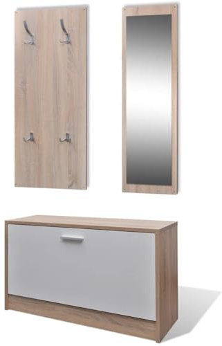 vidaXL Garderoben Set Flur 3-in-1 Eiche Schuhschrank Spiegel Garderobenpaneel