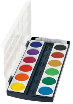 Herlitz Schulmalfarben bzw. Deckfarbkasten, 12 Farben inklusive Deckweiß | Deckfarbkasten | Tuschkasten für Kinder | auswechselbare Farbschälchen