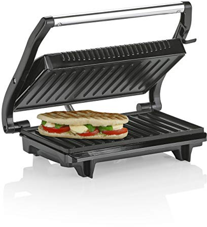 Tristar Kontaktgrill - Sandwich Maker mit Edelstahlausführung, 700 Watt, 0,7m Kabellänge, antihaftbeschichtet, isolierte Handgriffe, GR-2846, 22,5 x 14 cm