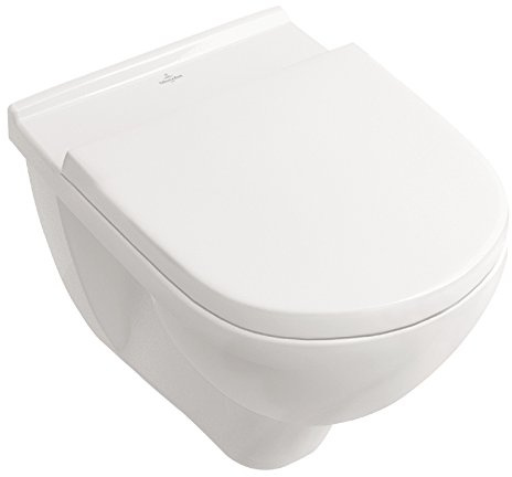 Villeroy & Boch Spülrandloses Wand-WC O.Novo mit WC-Sitz, 5660HR01, Tiefspüler spülrandlos mit waagerechtem Abgang, Combi-Pack, Absenkautomatik, Keramik, Weiß, 04790 6
