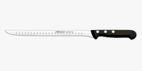 ARCOS Jamonmesser mit Kullenschliff aus Edelstahl - Klinge 240 mm, Griff aus Polyoxymethylen POM für Präzises und Einfaches Schneiden oder Tranchieren von Lebensmitteln - Schwarz, Serie Universal