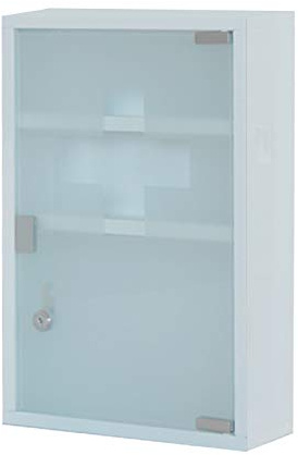 Style home Medizinschrank Metall Hausapotek, abschließbar, 3 Fächer, 45x30x12cm, Arzneischrank Medikamentenschrank Erste Hilfe Schrank mit Glastür und Schloss (Weiß)
