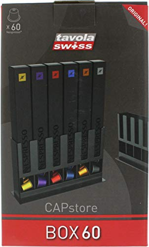Tavola Swiss 5049031 Kapselspender Box für 60 Nespresso-Kapseln, Kunststoff, schwarz, 25x15x7 cm
