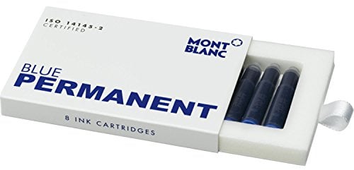 MONTBLANC Tintenpatronen Permanent Blue 107758 – Hochwertige Tinte für Füllfederhalter Permanent Blau – Dokumentenechte Tinte – 1 Schachtel à 8 Füllerpatronen