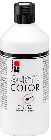 Marabu 12010075070 - Acryl Color weiß 500 ml, cremige Acrylfarbe auf Wasserbasis, schnell trocknend, lichtecht, wasserfest, zum Auftragen mit Pinsel und Schwamm auf Leinwand, Papier und Holz