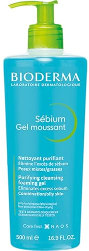 BIODERMA Sébium Gel Moussant - sanfte Reinigung - entfernt überschüssigen Talg und Unreinheiten - Mischhaut bis fettige Haut - von Dermatologen empfohlen - Pumpflasche 500 ml
