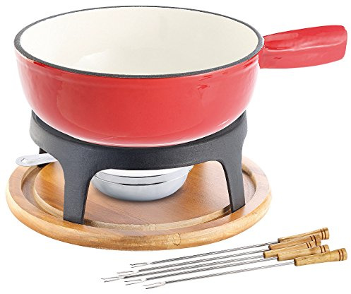 Rosenstein & Söhne Fondue: Käsefondue-Set aus emailliertem Gusseisen, Ø24 cm (Schweizer Fondue, Rechaud Gusseisen, Guss)