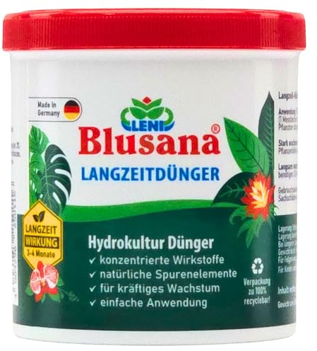 Blusana Langzeitdünger Lewatit HD 50 800 ml NPK 2-1-2 Hydrokultur Dünger | Granulat Dose, mineralischer Dünger mit Ionenaustauscher, 3-4 Monate Wirkung, für Zierpflanzen