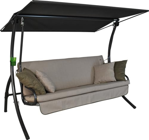 ANGERER Hollywoodschaukel Drift Smart beige | Gartenschaukel Made in Germany, Schaukel zum Sitzen, Liegen und Entspannen, inklusive Bett-Funktion, einfache Montage