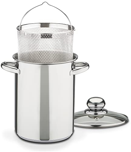 GSW Spargeltopf – hochwertiger Topf mit Einsatz-Sieb und Glasdeckel, ideal zum Kochen von Spargel, Pasta und Gemüse, auch für Induktion – Edelstahl, rostfrei, 4,2 Liter, Silber
