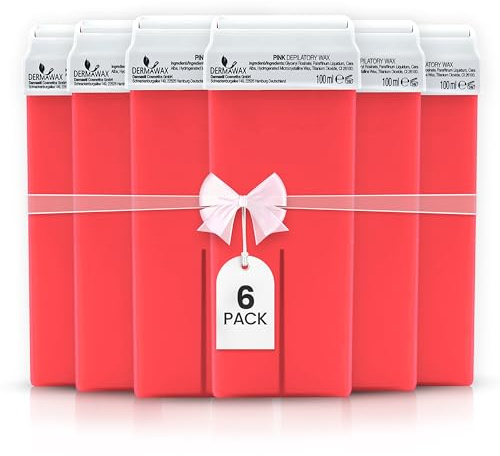 DERMAWAX Roll-On Wachspatronen 6x100 ml Pink – Made in Italy Warmwachs Nachfüllset – Kompatibel mit allen 100 ml Wachserwärmern – Für Beine, Arme, Rücken & Brust – Cremige Konsistenz