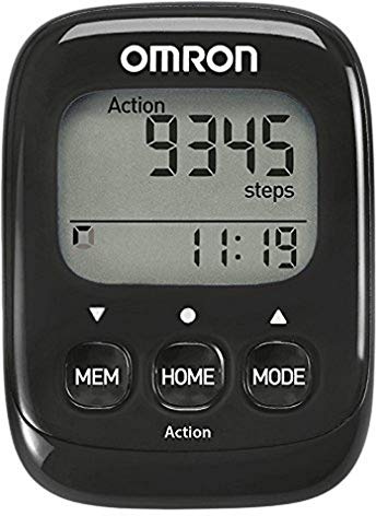 Omron Walking Style IV Schrittzzähler, schwarz, 3D Sensor für genaue Messung, misst aerobe Schritte, Distanz, verbrannte Kalorien; mit Speicher, Action Modus und großem Display, einfache Anwendung