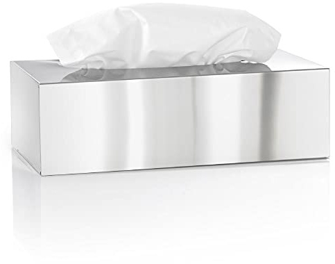 blomus -NEXIO- Kleenexbox aus poliertem Edelstahl, Kosmetiktuchbox für alle Papiertücher, Papiertuchspender Ein-Hand-Bedienung, exklusives Badaccessoire (H / B / T: 7,5 x 24 x 12 cm, Edelstahl, 66660)