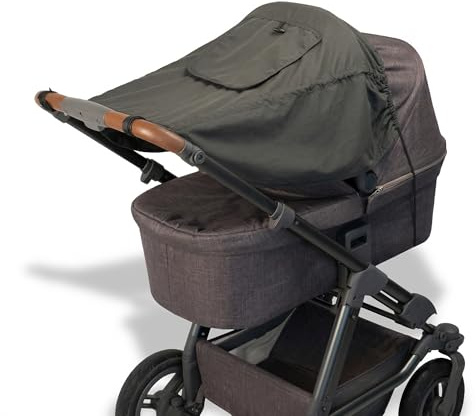 Sonnensegel Kinderwagen mit Seitenschutz – UV Schutz 50+ - Sonnenschutz für Buggy – Universal Baby Sonnenverdeck - Atmungsaktiv und Waschbar – Farbe: Anthrazite