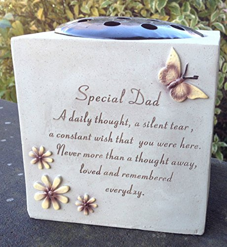 Grabvase „Special Dad“ (besonderer Papa) mit Schmetterling und Blumen, für Gedenkgarten oder Grabstätte