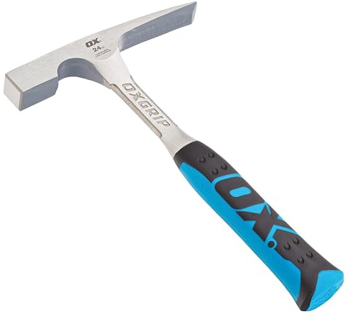 OX Pro Brick Hammer - 24 oz | Profi-Ziegelhammer 24oz/680g – einteiliger Schmiedestahl, Meißelspitze, Stoßdämpfung, ideal für Maurer & Abbruch