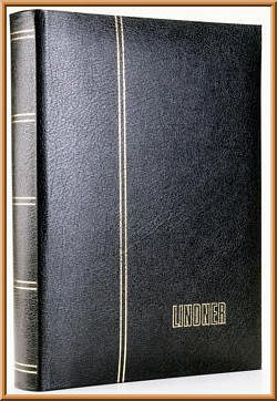LINDNER Das Original Einsteckbuch ELEGANT Leder, schwarz, wattiert, 60 Schwarze Seiten, durchgehende Klarsichtfolien-Streifen, 230 x 305 mm