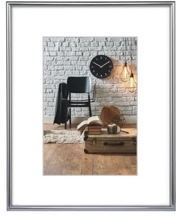 Hama Bilderrahmen 30x40 cm Sevilla (Fotorahmen mit Passepartout-Einleger 20x27 cm, Kunststoff Rahmen mit hochwertigem Glas zum Aufhängen) silber-matt