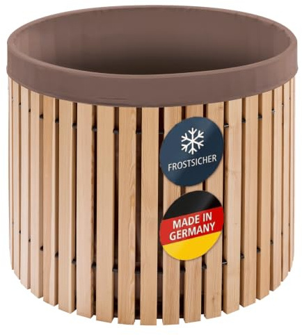 Beckmann Regenfass 600 Liter Lärchenholz frostsicher Regentonne [braun] | Ø 98 × H 88 cm I Regentonne Garten I Wassertank outdoor I Regensammler I Miniteich I Regenfass Holz I Tauchbecken