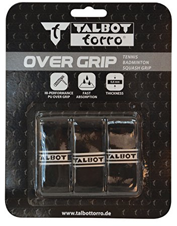 Talbot-Torro Griffband Overgrip, Überwickelband für Badminton, Squash, Tennis, 113 x 2,7 cm, Stärke 0,6 mm, schwarz, 3er Blister, 449167