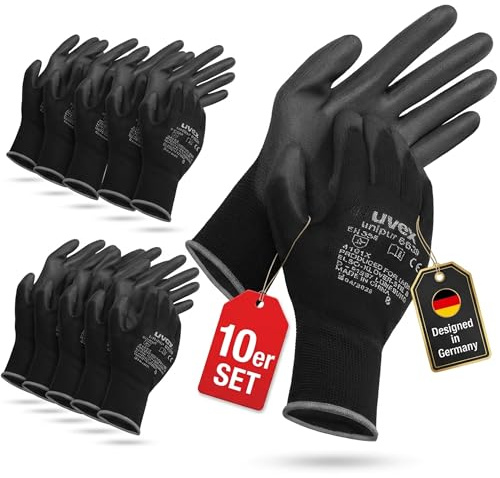 Uvex Montagehandschuhe Unipur 6639 – Leichter Schutz für trockene & leicht feuchte Bereiche – 10 Paar, Größe 09/L, Schwarz