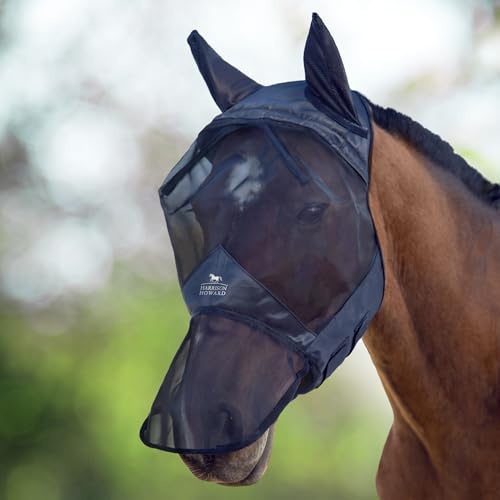 Harrison Howard CareMaster Pferde Fliegenmaske UV-Schutz Ohren und Nasenschutz Schwarz Warmblut (L)