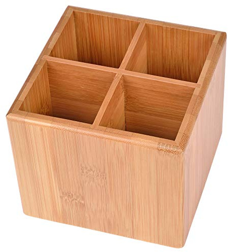 GRÄWE Bambus-Aufbewahrungsbox, Besteckhalter aus Holz mit Unterteiler, Vierfache Unterteilung, 12 × 12 x 10 cm