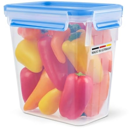 EMSA Clip & Close Frischhaltedose, rechteckig, 1,5 L, mit Deckel, Aufbewahrungsbox, 100 Prozent dicht, spülmaschinen-, gefrier-, mikrowellenfest, Transparent, Blau, Made in Germany, 508543