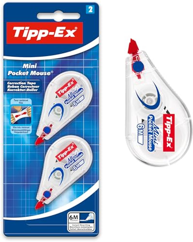 Tipp-Ex Korrekturroller Mini Pocket Mouse, 6 m x 5 mm, 2er-Pack, Ideal für das Büro, das Homeoffice oder die Schule